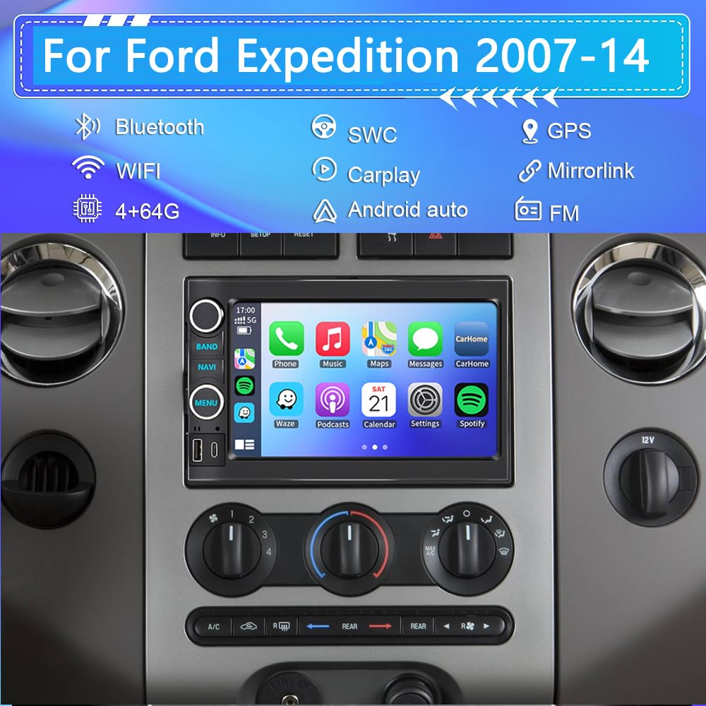 Android Car Radio Stereo for Ford F150/F250/F350 Expedition Edge 2004-2014,Mustang 2005-2009,E150/E250 2009-2014,Mercury Milan 2006-2009 with Apple Carplay Android Auto GPS/WiFi/Backup Camera/SWC
