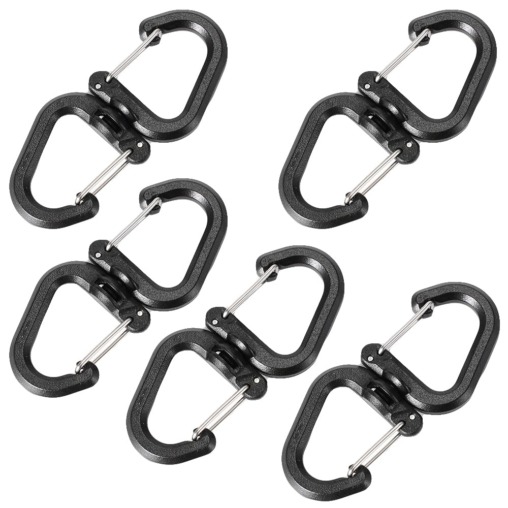 SquEqu 5 Pack Dual Locking Carabiner Clips with Double-Ended Wiregate Utility Hook Lightweight Swivel Snap Clasps Keychain Clip for Camping Hiking Backpack Backpacking Belt Loop Key Chain Flashlight