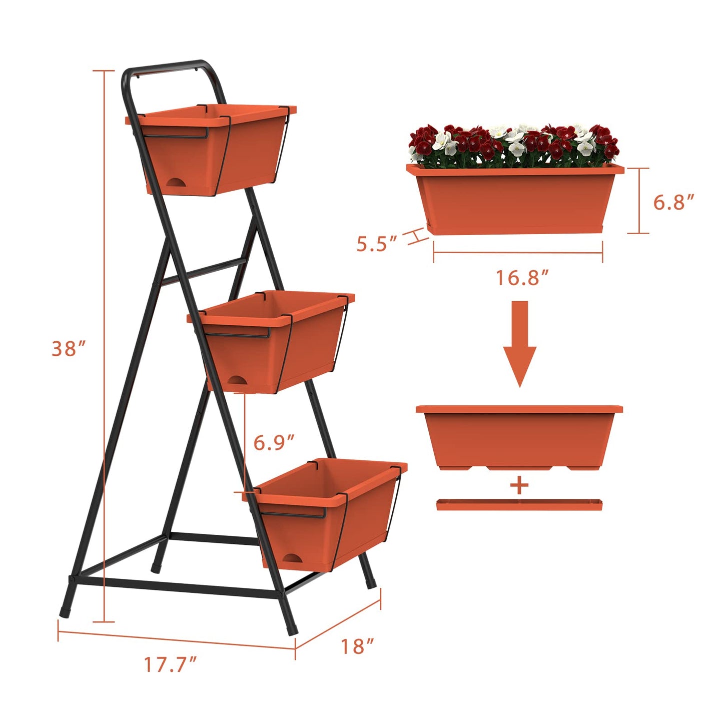 Vertical Garden Planter 3 Tier Vertical Raised Garden Bed Freestanding Elevated Planter Bed with Planter Box and Tray for Indoor and Outdoor Perfect for Vegetables Flowers Herbs Plants Brick Red
