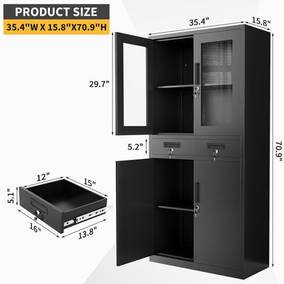 EliteEdge Metal Garage Storage Cabinet 72" with Locking Doors & 2 Drawers, Heavy Duty Mobile Tool Organizer with 3 Adjustable Shelves, File Cabinet for Home, Office, Workshop, Rolling Locker