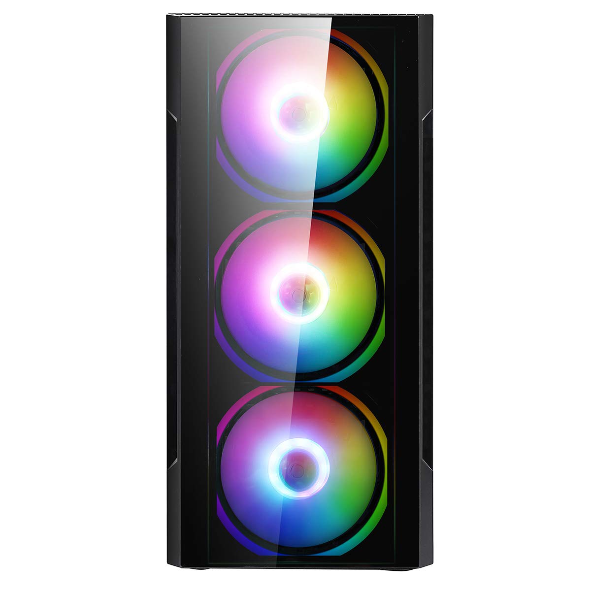 CiT Flash ARGB PC Gaming Case, Micro-ATX, 4 x 120mm ARGB Rainbow Fans Included, Tempered Glass, LED Button, 8 Fan Support, Water-Cooling Ready | Black