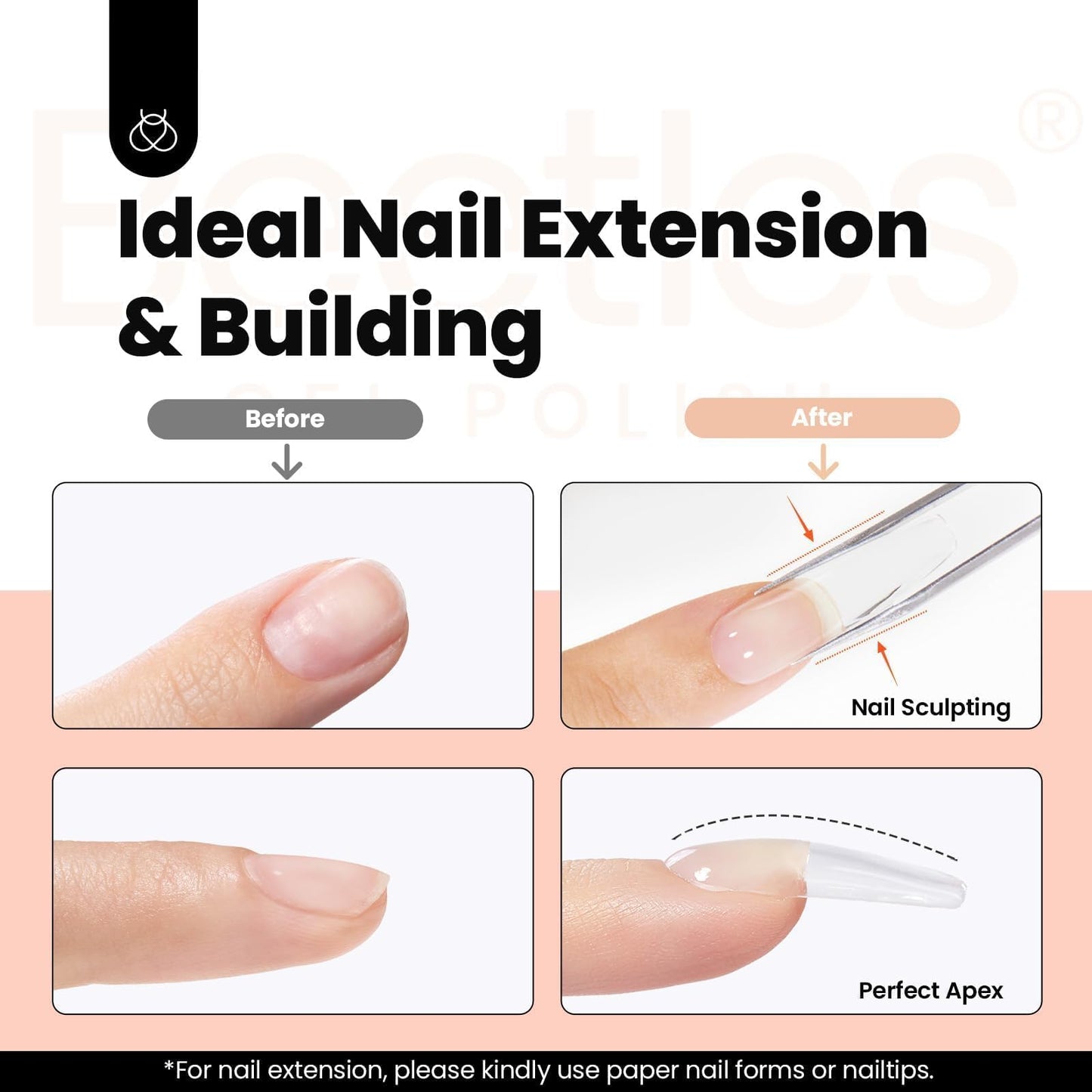 Beetles Hema Free Hard Gel for Nails,2.12 oz 9 in 1 Hard Gel for Nail Extension & Strengthening Broken Nail Repair with Flat Brush 100 Pcs Nail Forms UV LED Lamp Cured Salon Nail Technicians Women