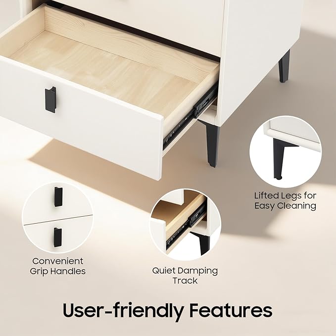 Smart Nightstand with Wireless Charging & Fingerprint Lock, 3-Drawer Bluetooth