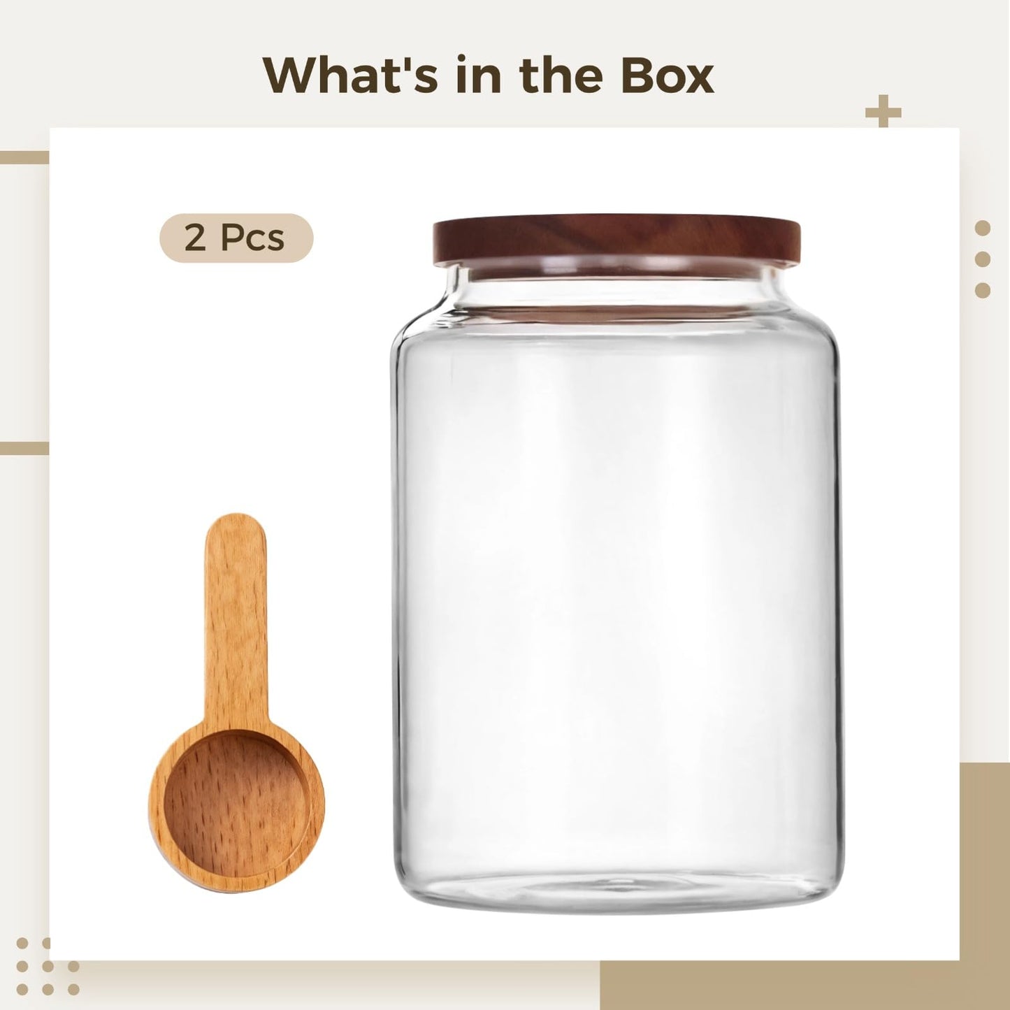 Varku 68oz Glass Tea Canister with Wooden Lid, Air-Tight Salt and Sugar Storage Container, Includes Beech Wood Short Spoon, Durable and Heat-Resistant, Ideal for Home Use
