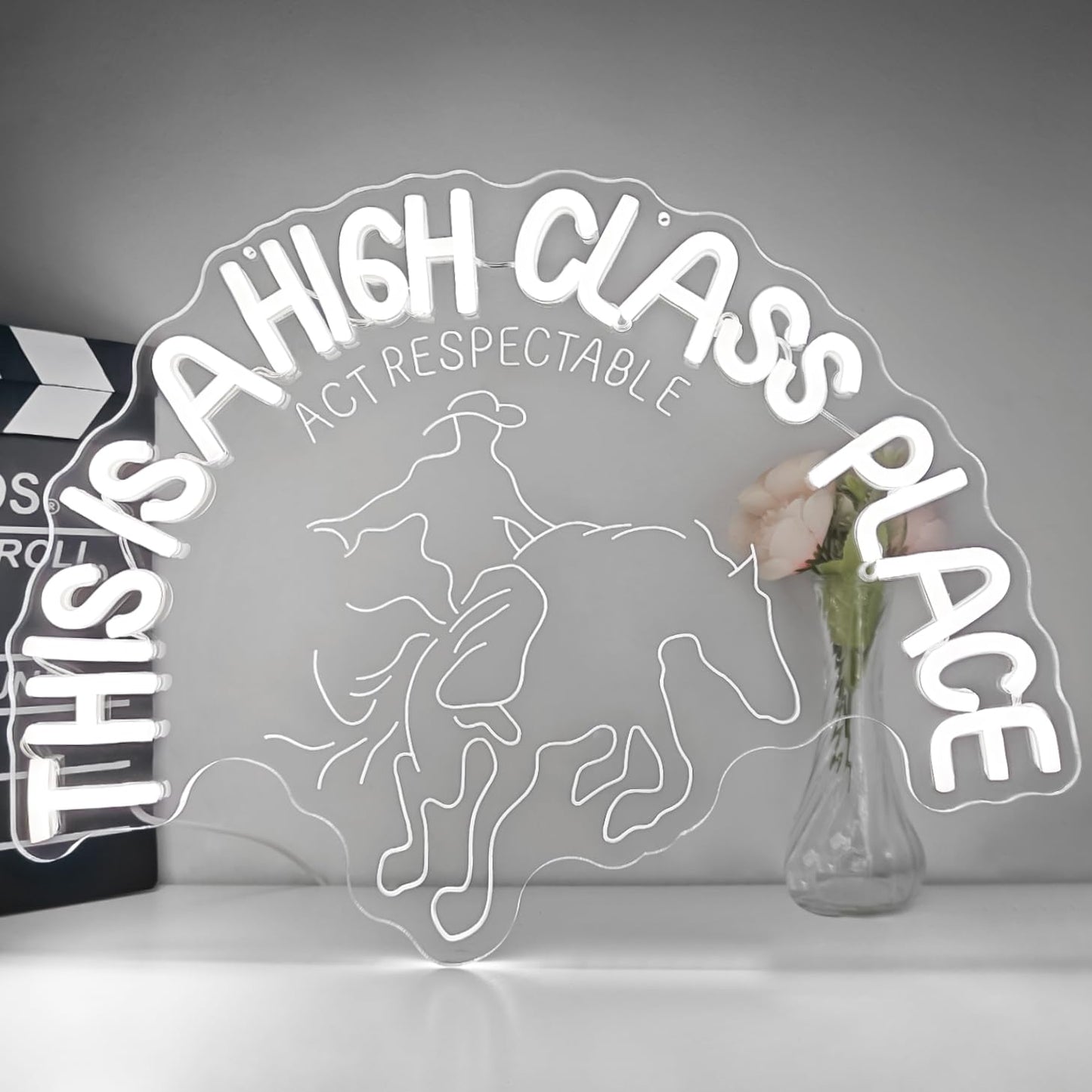 This is a High Class Place Neon Sign 3d Carving Western Neon Sign for Wall Decor Cowboy Ride a Horse Led Signs Dimmable Western Neon Light Up for Cowboy Party Cowgirl Room Restaurant Ranch
