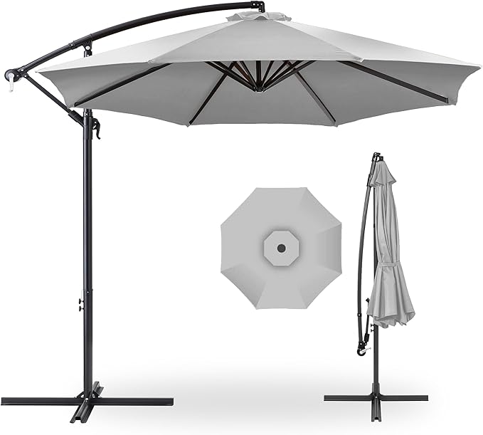 Best Choice Products 10ft Offset Cantilever Hanging Market Patio Umbrella, 8 Sturdy Ribs, Easy Adjustment - Fog Gray