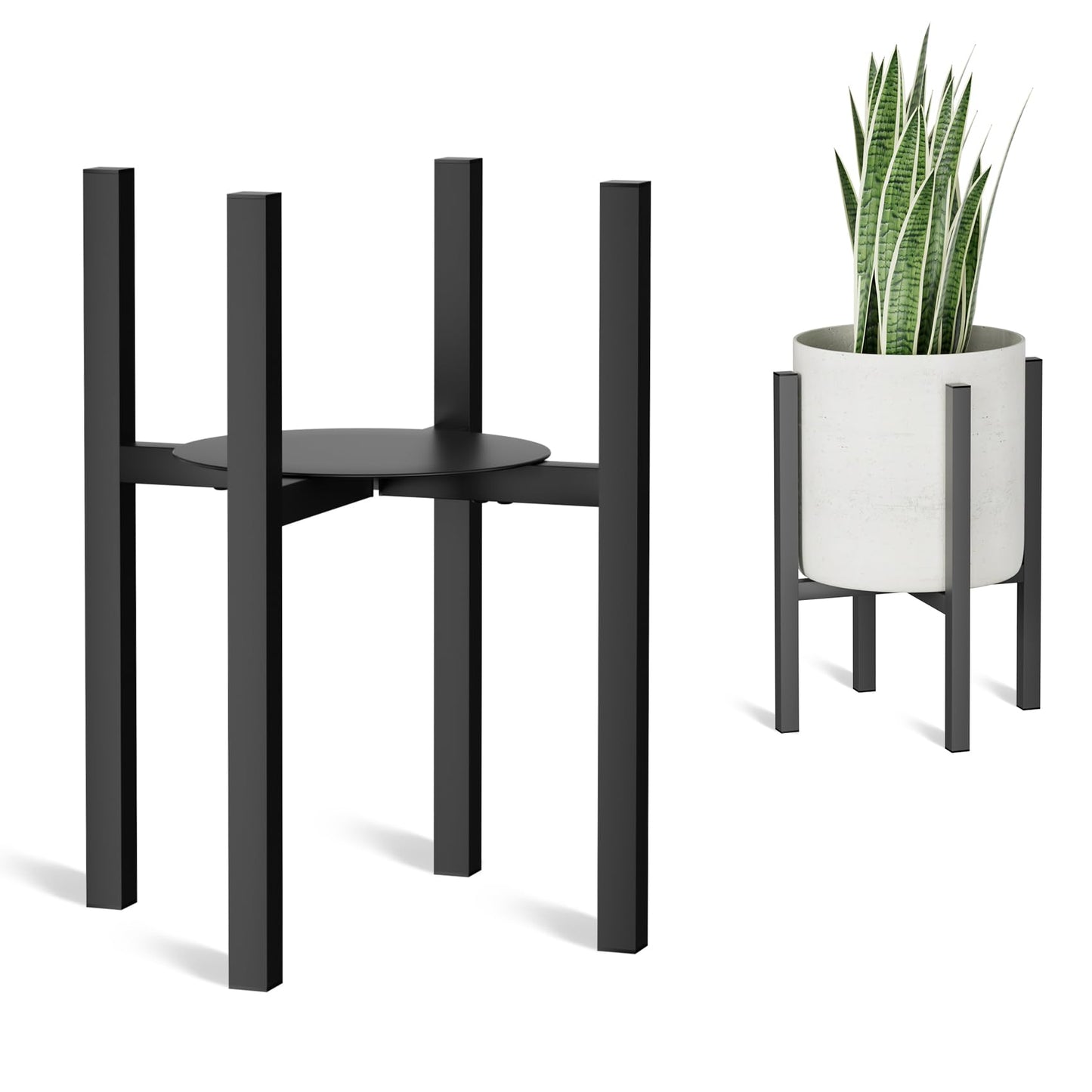Linpla Adjustable Metal Plant Stand Indoor Outdoor - Fits 8 to 12 Inches Pots - Mid Century Modern Planter Stand Single Floor Flower Pot Holder Home Decor for Gardening Gifts