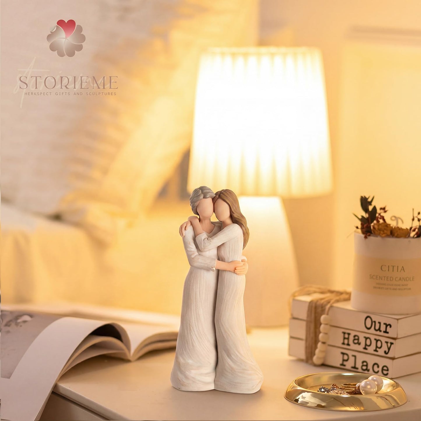 Storieme Sentimental Gifts for Mom from Daughter: Mother Daughter Hugging Resin Figurines Sculpture - Mom's Gift for Birthday Mother's Day Christmas Home Decor
