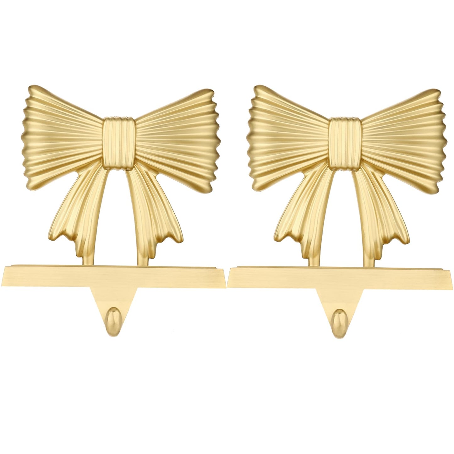 Kersiki Christmas Stocking Holders Set of 2 - Christmas Stocking Holders for Fireplace- Metal Stocking Hanger for Mantel-Stocking Hooks for Christmas Party and Home Decoration (Gold Bowknot)