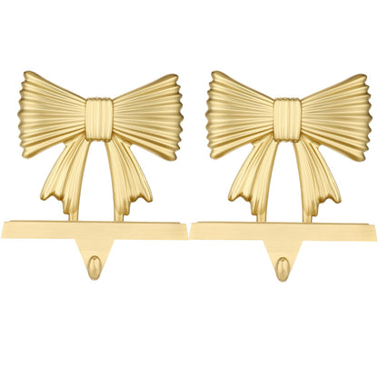Kersiki Christmas Stocking Holders Set of 2 - Christmas Stocking Holders for Fireplace- Metal Stocking Hanger for Mantel-Stocking Hooks for Christmas Party and Home Decoration (Gold Bowknot)