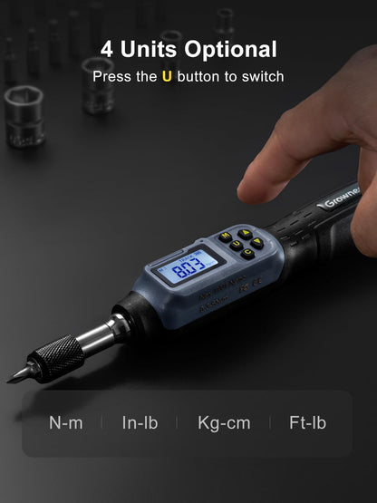 GROWNEER Digital Torque Screwdriver, 2.66-53.1 in-lbs/0.3-6 Nm, 1/4'' Drive Inch Pound Torque Screwdriver Electrician with Buzzer & LED Indicator, 27 in 1 Set
