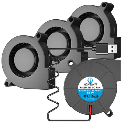WINSINN 50mm USB Blower Fan 5V 5015 50x15mm Turbine Turbo Brushless (Pack of 4Pcs)
