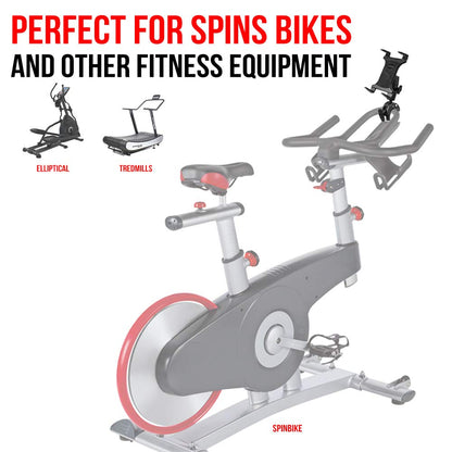 Tackform Universal Tablet Holder Compatible with Stationary Bicycle, Treadmill, Elliptical, Spin Bike, Microphone Stand, and Indoor Exercise Equipment - Compatible with iPad and More