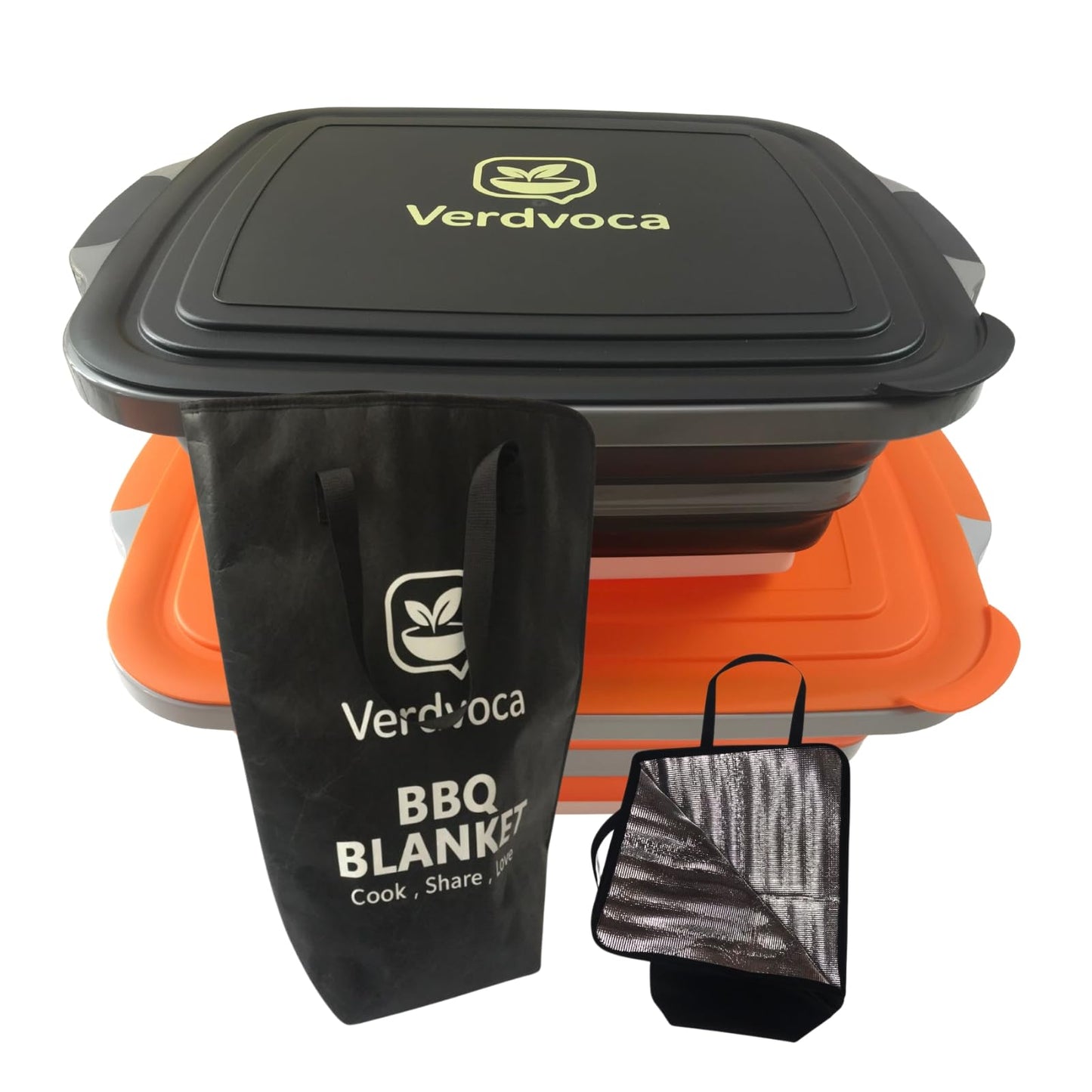 Verdvoca 2Pcs XXL Collapsible BBQ Prep Tubs w/Cutting Board and Lid, 1 Pcs 21 Inch Tyvek Black BBQ Blanket for Resting Meat