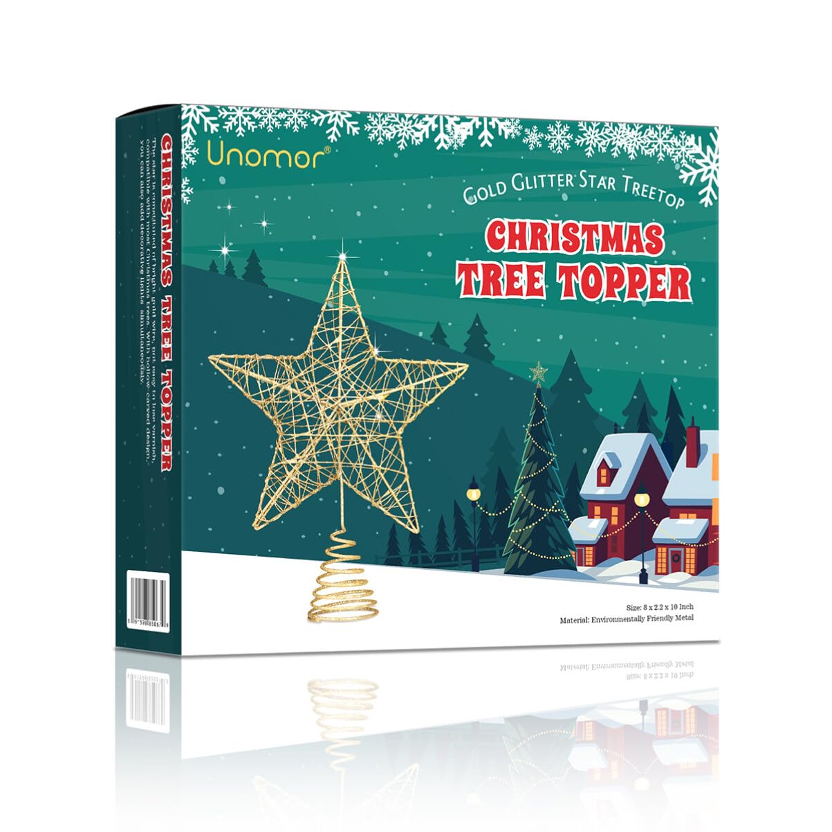 Unomor 10 Inch Christmas Star Tree Toppers – Gold Glittered Metal Hallow Design Tree Topper Star for 6ft to 7ft Christmas