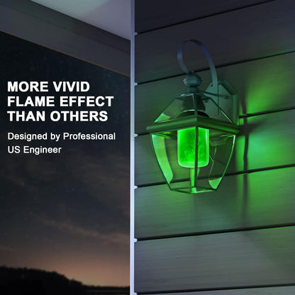 Hompavo 【Upgraded LED Flame Light Bulbs, Green Flickering Light Bulbs with Upside Down Effect, E26 Flame Bulb for Home Halloween St. Patrick's Day Christmas Decorations Indoor & Outdoor, 4 Pack