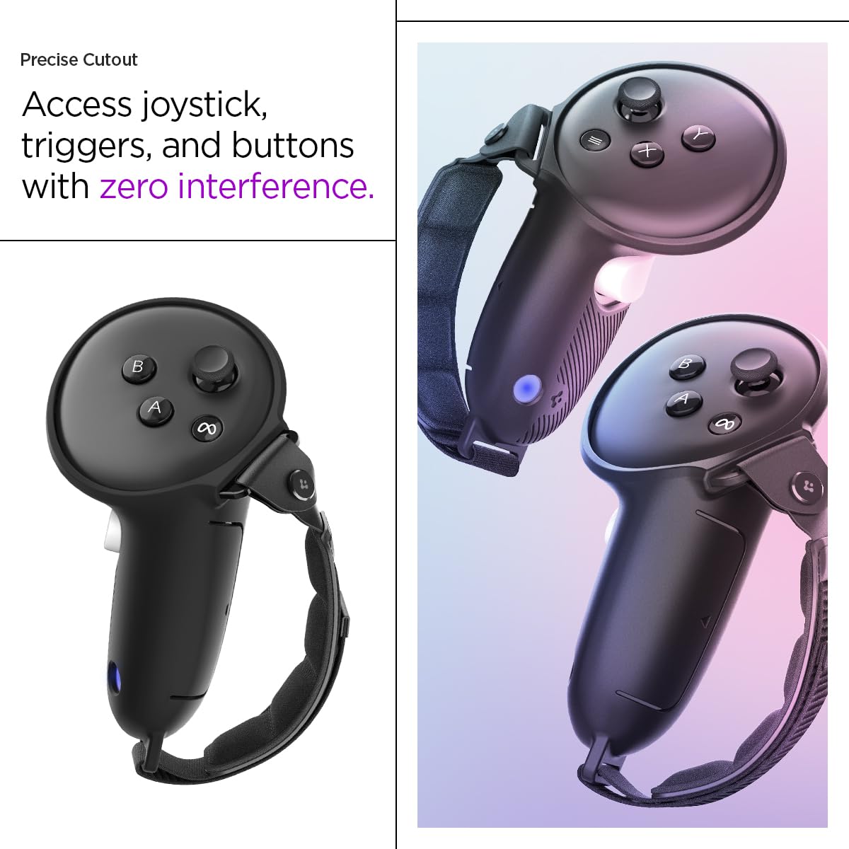 Spigen Silicone Fit Designed for Meta Quest 3 / Quest 3S / Quest 3S Xbox Edition Controller Grips, Non-Slip Adjustable Controller Strap with Battery Opening - Black