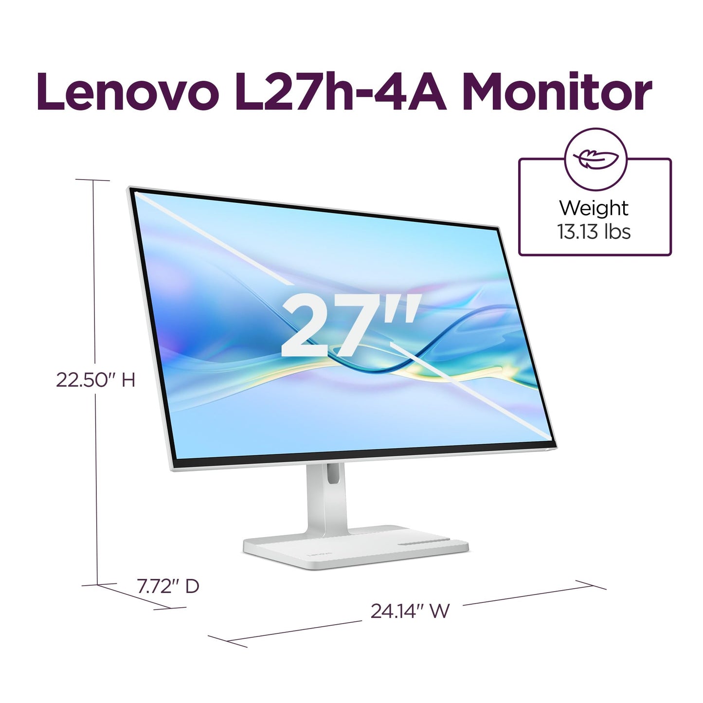 Lenovo L22e-40 Monitor, 21.45” FullHD Resolution, 250 nits Brightness, 75Hz Refresh Rate, AMD FreeSync, HDMI and VGA Ports, Tilt-Adjustable Stand, Natural Low Blue Light, Cloud Grey