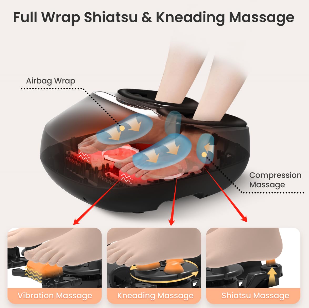 COMFIER Foot Massager with Heat,Kneading,Vibration,Compression,Pause Function,Shiatsu feet Massager for Plantar Fasciitis Neuropathy, Gifts for Him/Her,Remote Control,Size 13