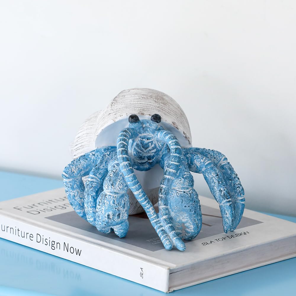 SUYNYBHF Beach Decor Coral Reef Decor, Blue Hermit Crab Figurine, Resin Sculpture, Home Office Desk Statue, Bathroom, Living Room or Seaside Villa Decor Gift