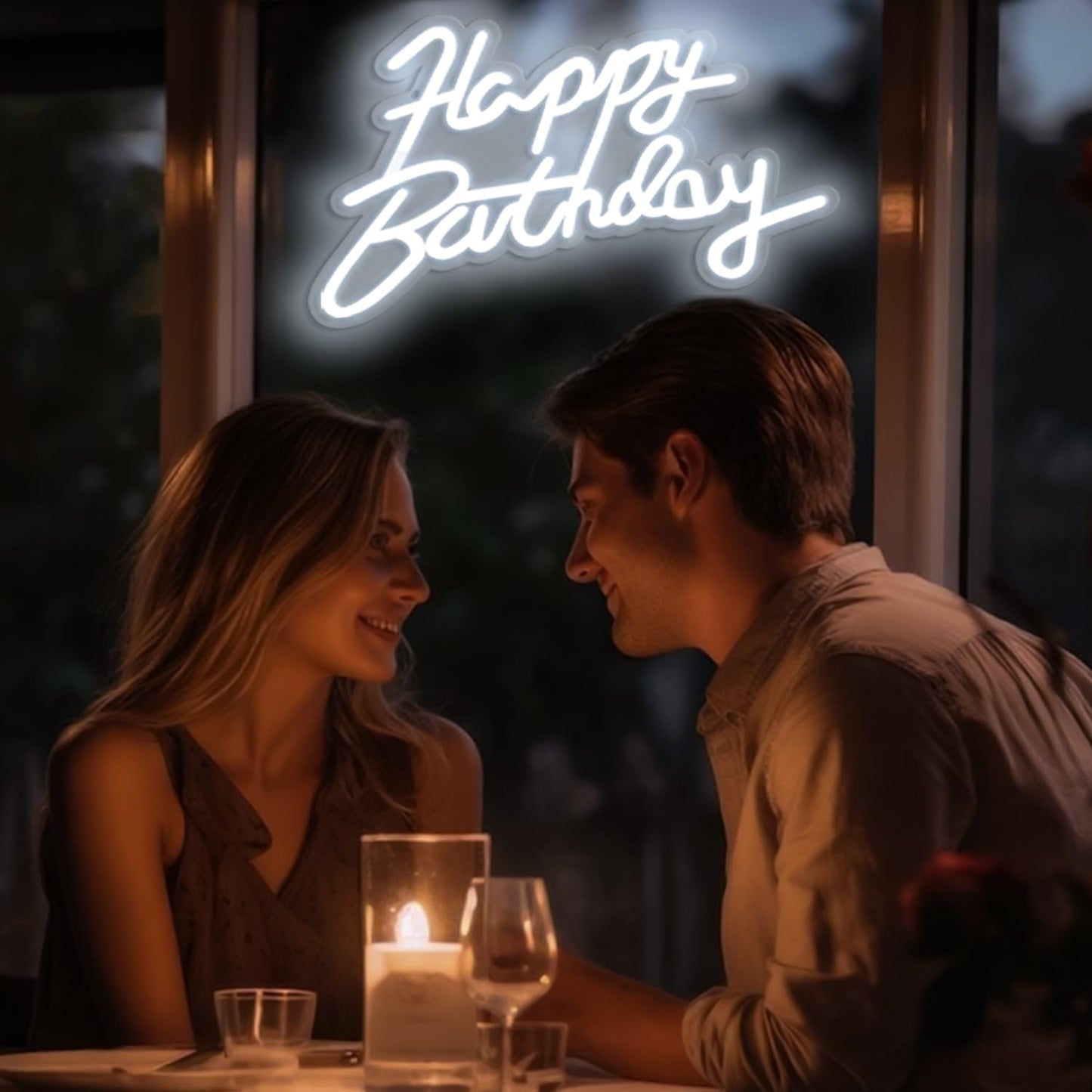 Miootly Happy Birthday Neon Sign for Wall Party Decor, LED Happy Birthday Light up Sign for Backdrop, 16"x 11" USB Powered 10 Brightness Settings Light up Signs Party Decorations Backdrop, Cool White