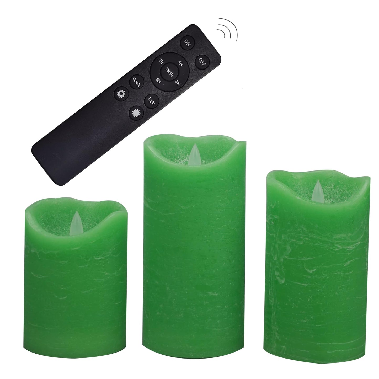 Real Wax Flameless Pillar Candle, Battery Operated LED Candle with Remote Timer, Flickering Electric Fake Light for St. Patrick’s Day Xmas Earth Day Party Festival Celebration Home Decor 3 Pack Green