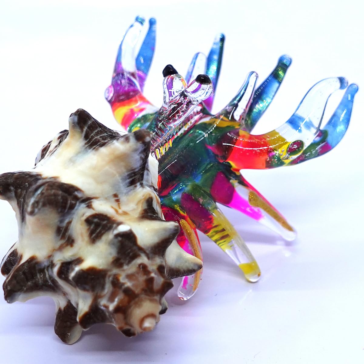 Sansukjai Seashell Hermit Crab Miniature Figurines Beach Animals Hand Blown Glass Art Collectible Gift Decorate - Spiny Murex Shell (Multicolor)