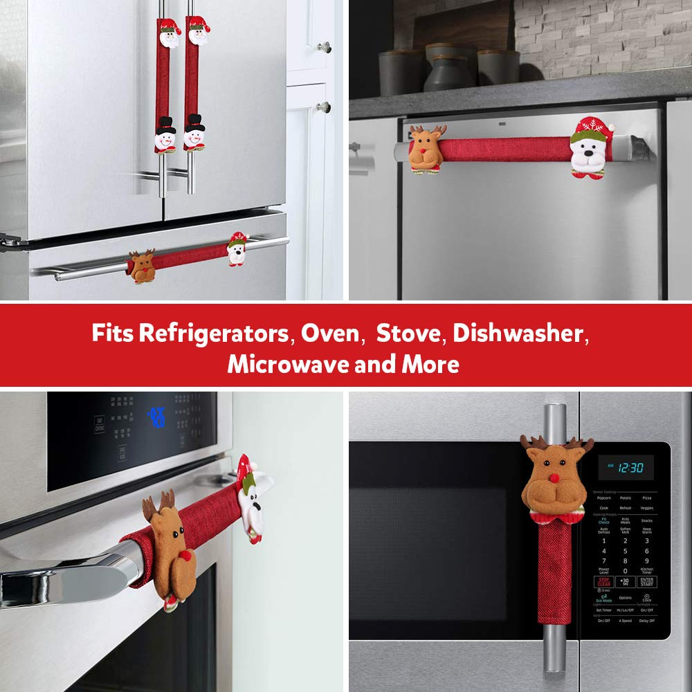 D-FantiX Christmas Refrigerator Handle Covers Set of 8, Santa Snowman Kitchen Appliance Covers Fridge Microwave Oven Dishwasher Refrigerator Door Handle Covers Protector Christmas Decorations