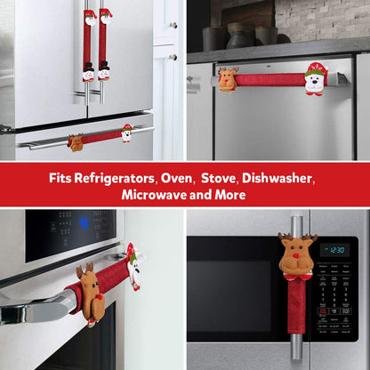D-FantiX Christmas Refrigerator Handle Covers Set of 8, Santa Snowman Kitchen Appliance Covers Fridge Microwave Oven Dishwasher Refrigerator Door Handle Covers Protector Christmas Decorations