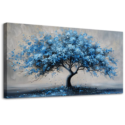 KELIYUAN Canvas Wall Art For Living Room Framed Wall Decorations For Bedroom Office Wall Decor Abstract Painting Blue Tree Pictures Artwork Ready To Hang Guesthouse Room Mural Home Decor 20x40 In