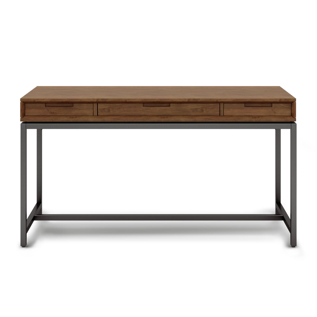 SIMPLIHOME Banting Desk - 60 Inch Wide Solid Wood and Metal Writing Desk in Medium Saddle Brown, Modern Industrial Home Office Computer Table for Study with 2 Drawers and Flip-Down Keyboard Tray