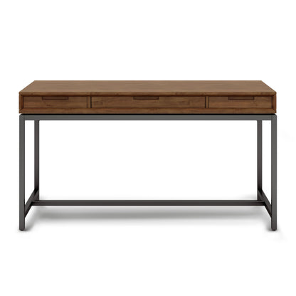 SIMPLIHOME Banting Desk - 60 Inch Wide Solid Wood and Metal Writing Desk in Medium Saddle Brown, Modern Industrial Home Office Computer Table for Study with 2 Drawers and Flip-Down Keyboard Tray