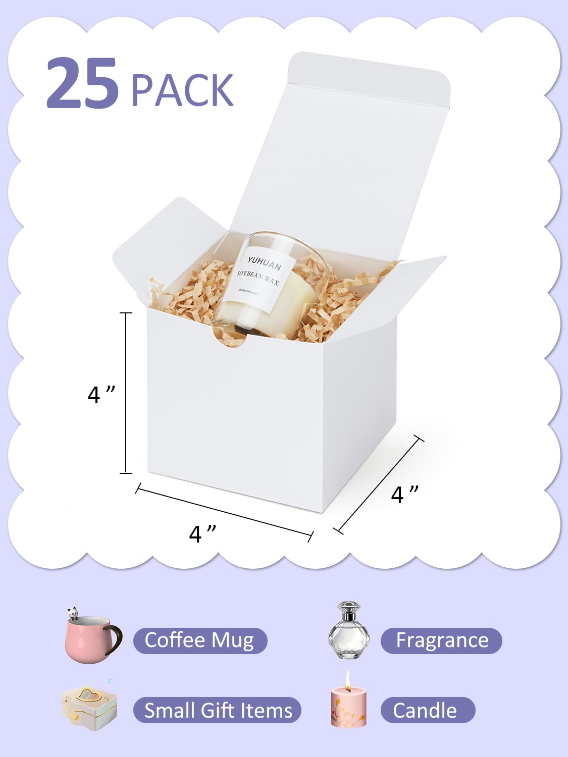 Eupako Gift Boxes 4x4x4 25 Pack White Kraft Paper Box with Lids Party Favor Boxes for Bridesmaids Proposal, Crafting, Cupcake, Wedding, Christmas