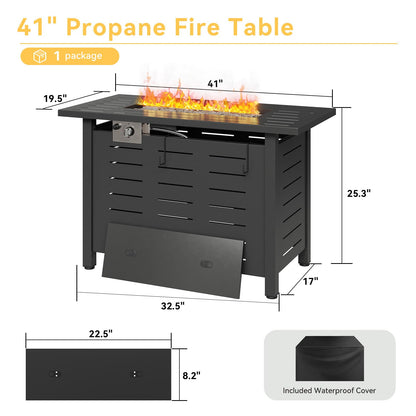 Aoxun 41 Inch Propane Fire Pit–50,000 BTU Gas Fire Pit Table with Removable Lid & Lava Rocks, Rectangle Firepit Table for Outside, Patio, Deck, Backyard, Black