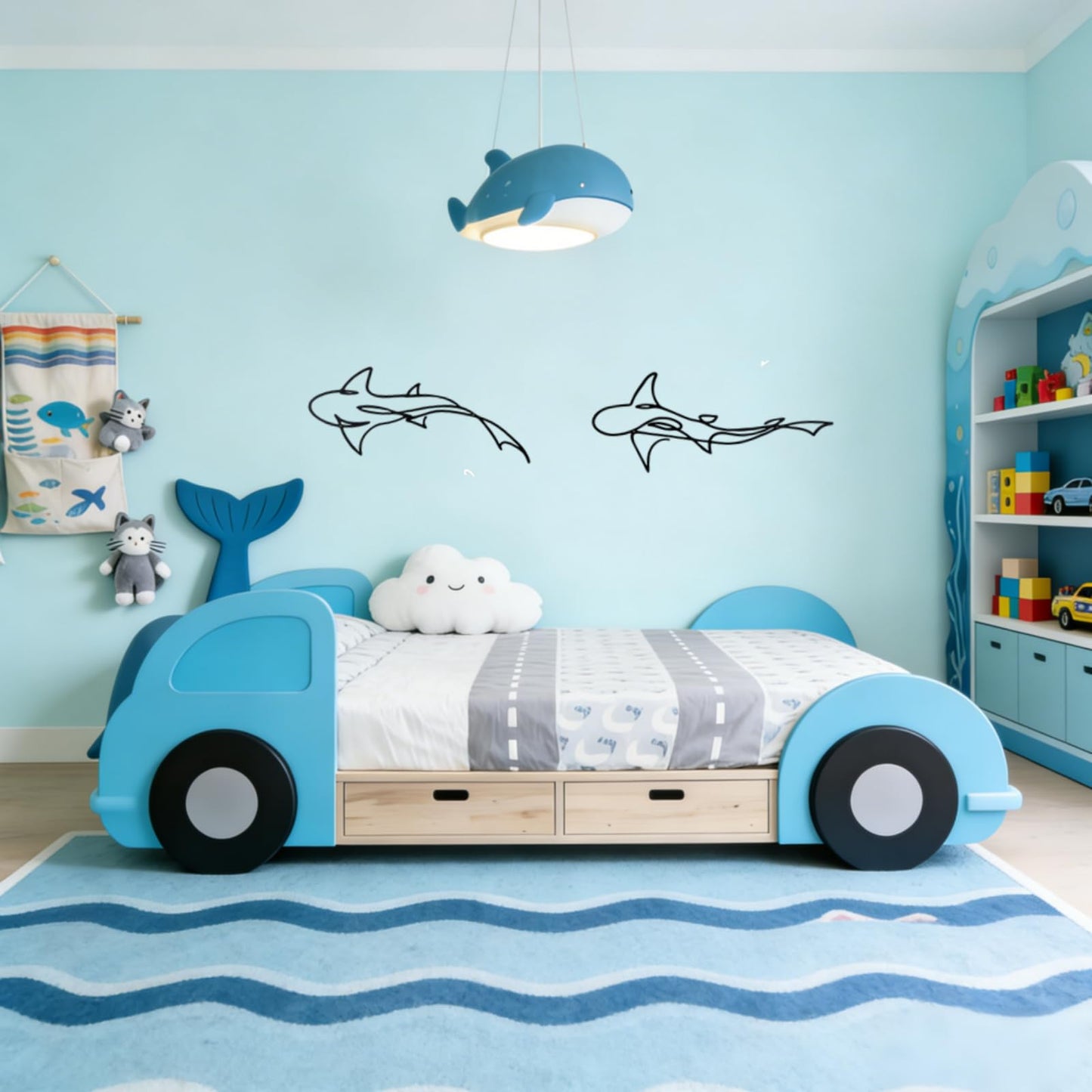 JBCHUCI Metal Fish Wall Art Nautical Decor Set of 2, Abstract Line Iron Shark Wall Sculptures for Coastal Living Room, Bathroom, Bedroom - Ocean Themed Home Decor Housewarming Gift
