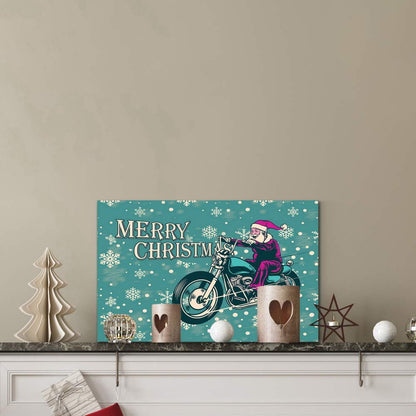 Renditions Gallery Motorcycle Santa Wall Art, Aqua Blue & White Snowflake Design, Funny Christmas Decorations, Premium Gallery Wrapped Canvas Decor, Ready to Hang, 8 in H x 12 in W, Made in America