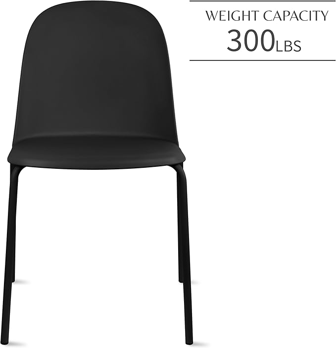 2xhome Modern Stackable Armless Dining Chair | Plastic Shell Seat with Metal Legs | Indoor or Outdoor Use | Home Kitchen Patio (4, Black, No Padding)