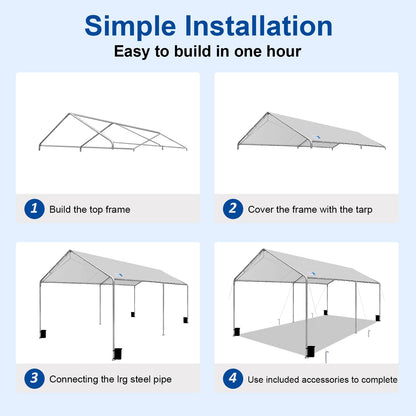 Carport Canopy 10'x20' Heavy Duty Carport, Waterproof & UV Protected Garage Top Tarp Shelter Cover with Reinforced Steel Cables, Outdoor Portable Garage for Car, Boat Tent, Light Grey