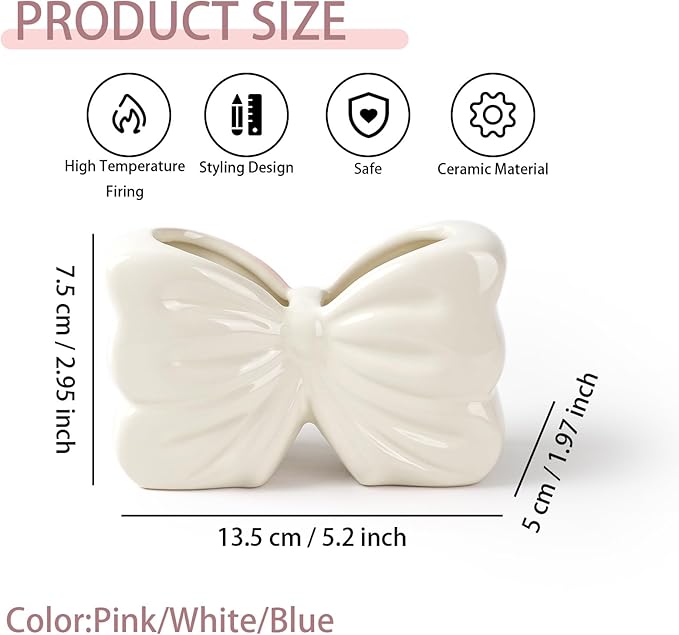 Bow Toothbrush Holder ， 2-Slot Toothbrush and Toothpaste Holder Cute Toothbrush