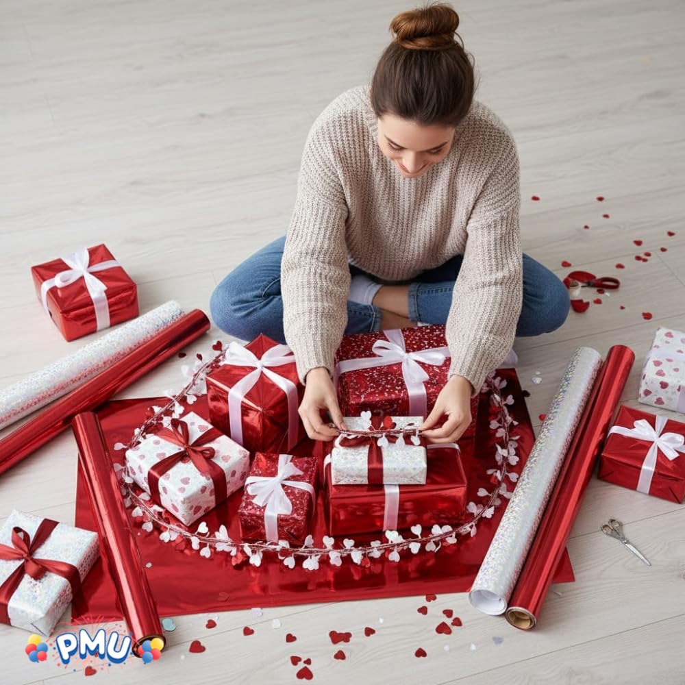 PMU 75ft Valentine's Day Themed Red and White Heart Wire Garland - Valentine's Day Theme Festive Home Decoration Ornament (3pc-25Ft Each)