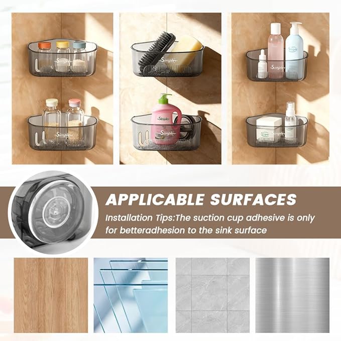 2 PACK Suction Cup Sink Corner Rack, Corner Sinks Strainer Basket Sponge Holder