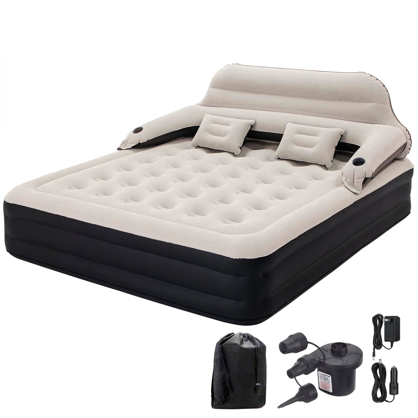 DIMAR GARDEN King Size Air Mattress with Headboard and Pump,Blow Up Mattress Inflatable Bed with Pillows