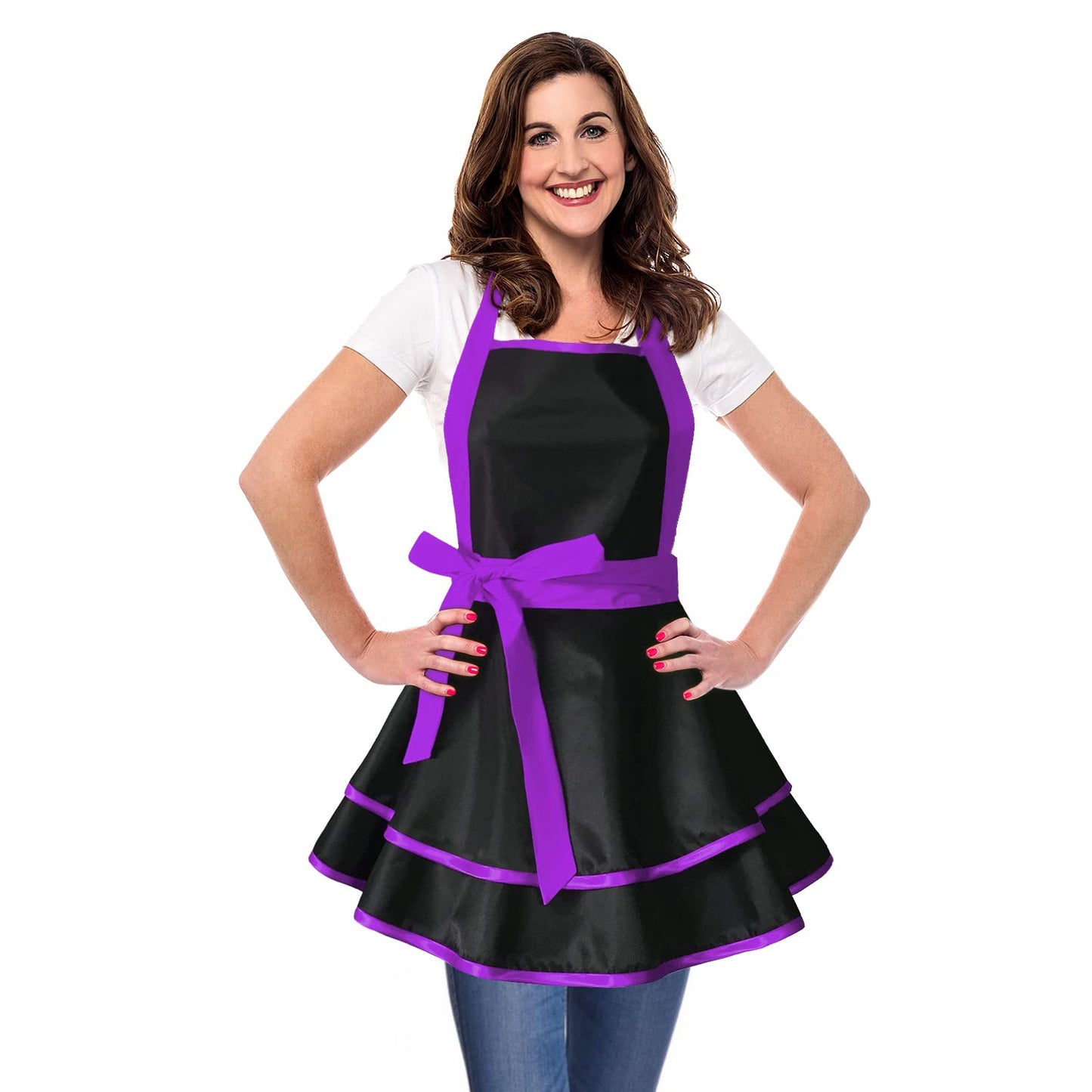 Violet Mist Cute Lovely Retro Aprons for Women Girls Lady Sexy Vintage Aprons Black Purple Vintage 50s Apron Halloween Christmas Apron Cooking Kitchen Ruffle Apron for Housewife Waitress Mother's Gift