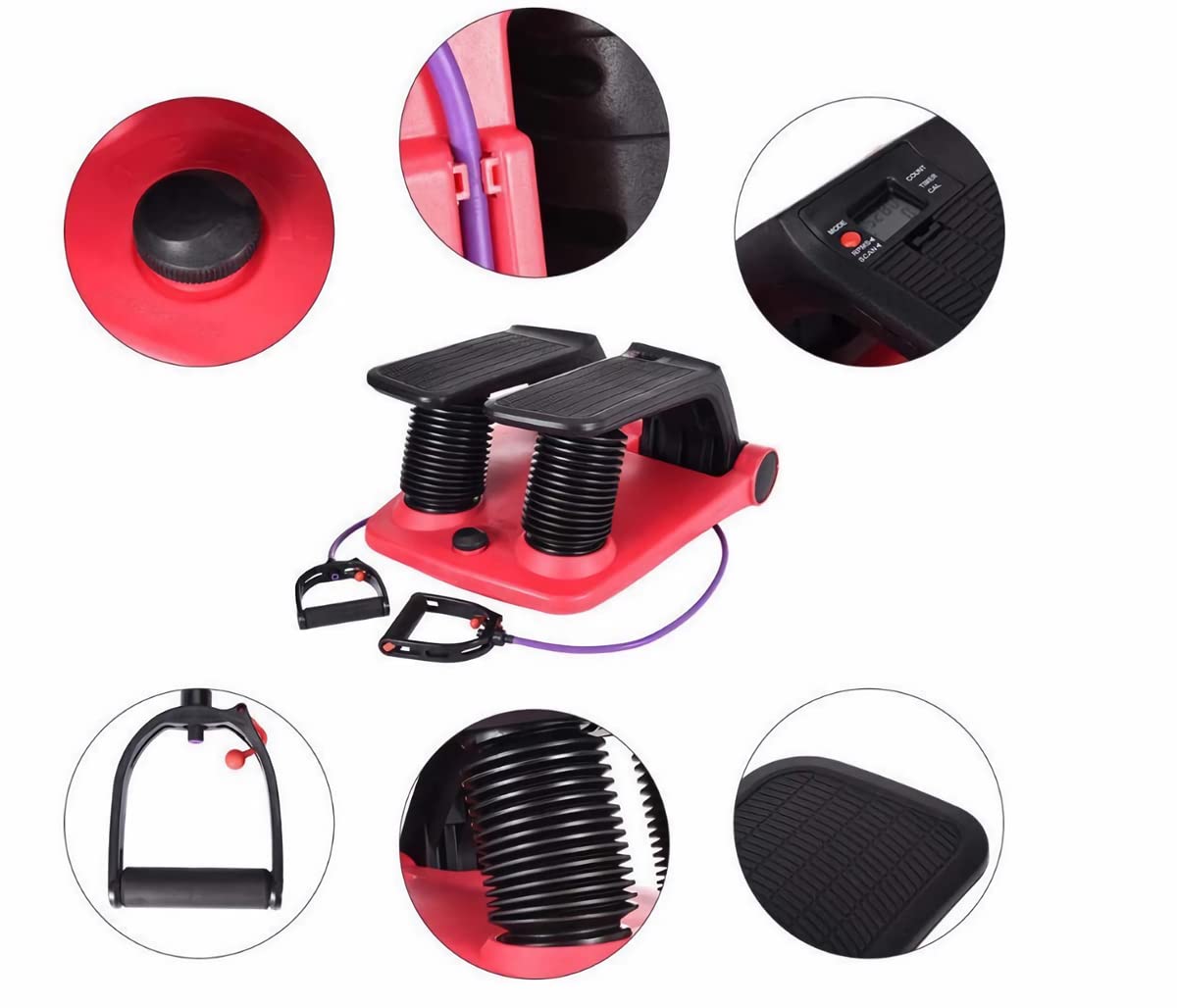 Stepper Climber Fitness Machine, Air Stair Climber Stepper Machine, Cardio Training Step Climber Machine Adjustable Fitness Exercise Machine Resistance Bands, Comfortable Foot Pedals