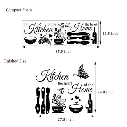Kitchen Wall Stickers - The Heart of The Home Quotes Decals, Vinyl Wall Sign Art Decor for Dining Room and Living Room