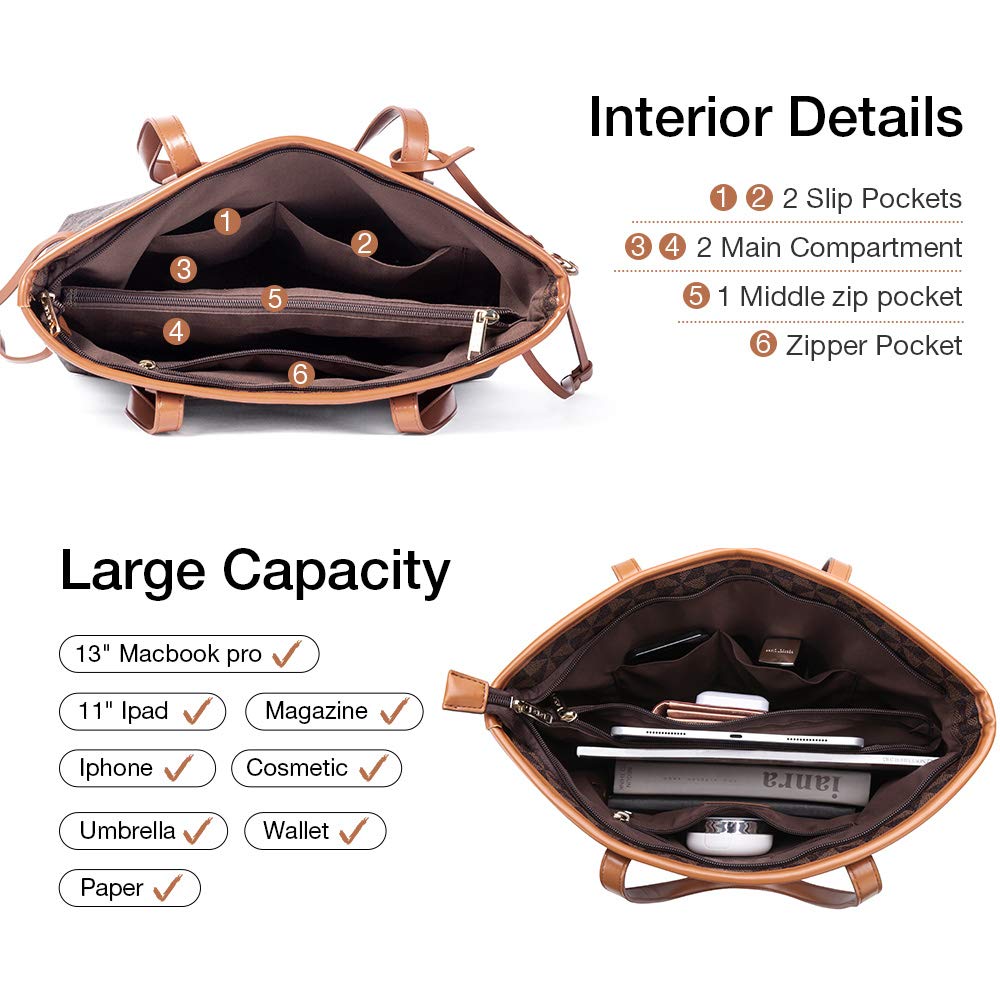 Lekesky Tote Bag for Women Stylish Handbag Faux Leather Shoulder Bag for Work School Dating, Brown