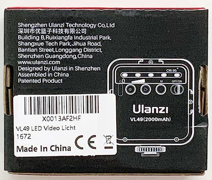 ULANZI VL49 Camera Light, Led Video Light Dimmable with 2000 mAh Battery, Portable Light Photography Rechargeable, Brightness Adjustable for Youtube,Studio,Livestreaming,DSRL,Camcorder Shooting