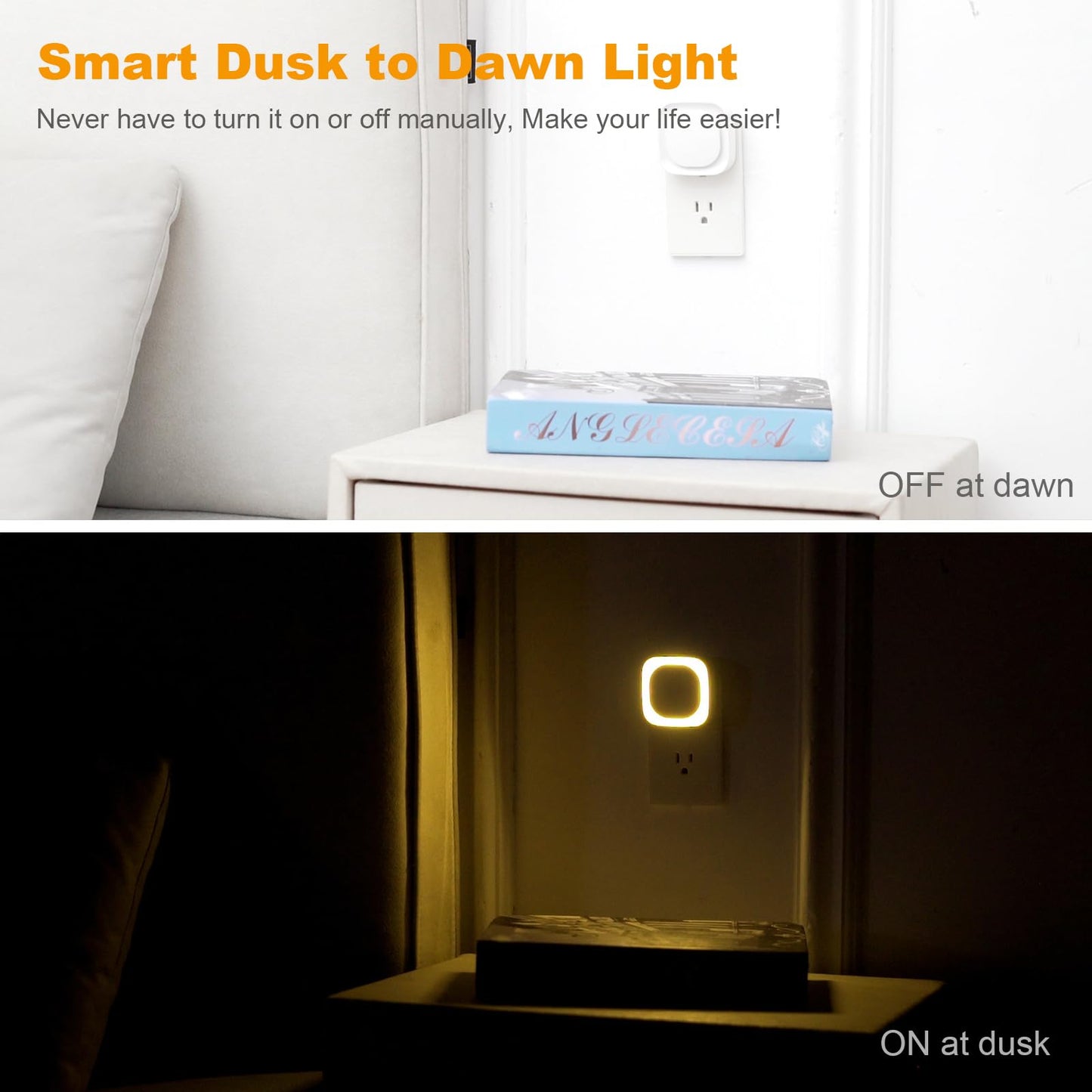 YUNLEX 2 Pack Plug in Dimmable Night Light, Auto Dusk to Dawn Sensor, Soft Golden Yellow Light for Bathroom, Hallway, Stairs, Kitchen, Bedroom, as Mother or Father Gifts
