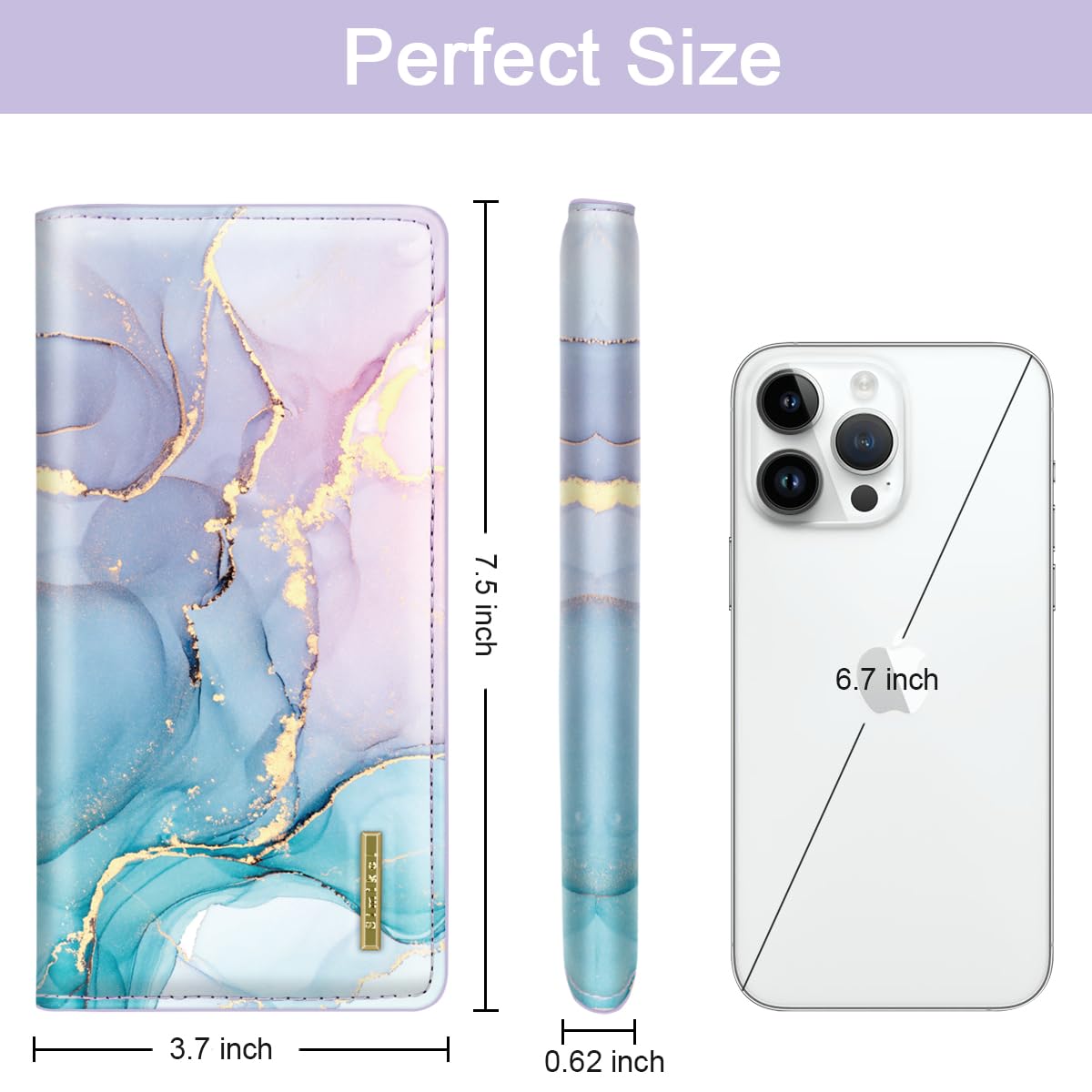 Simikol Ultra Slim Womens Wallet Minimalist Thin Long Leather Bifold Wallet RFID Blocking Card Holder Organizer with Zipper Coin Pocket Ladies Girls Gift Purse, Gradient Marble