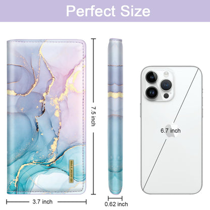 Simikol Ultra Slim Womens Wallet Minimalist Thin Long Leather Bifold Wallet RFID Blocking Card Holder Organizer with Zipper Coin Pocket Ladies Girls Gift Purse, Gradient Marble